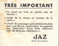 Notice Jaz dans une boite de réveil années 1930